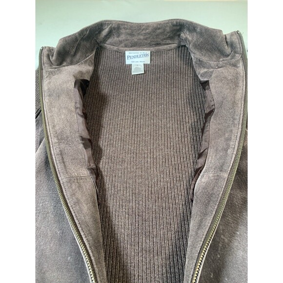 Pendleton Full Zip Suede Leather Merino Wool Jacket Womens L Brown Vintage - Picture 8 of 11